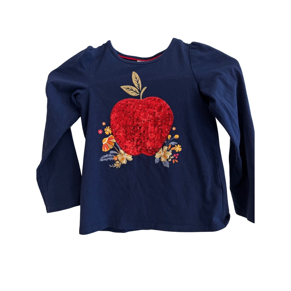 Tahari Apple Sequin Top Girls Size 6 Navy Blue Long Sleeve Floral Fall Sparkle